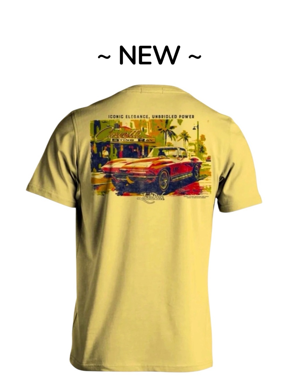NEW Chaos ‘65 Corvette Stingray ”Butter” Yellow T-Shirt / X-Lg Vette NEW